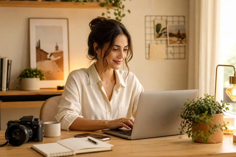Desk workspace used for Instagram growth operations